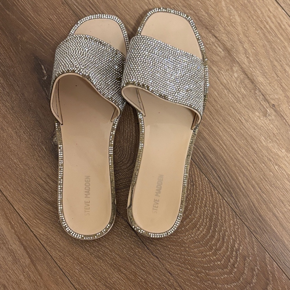Steve Madden Crystal Embellished Silver Slide Mules